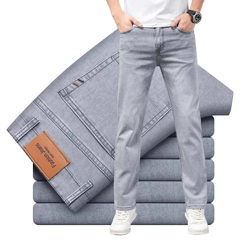 Men Shirts - Ultimate Summer Comfort: Men's Gray Stretch Jeans for Eff - Men Shirts | MENLL